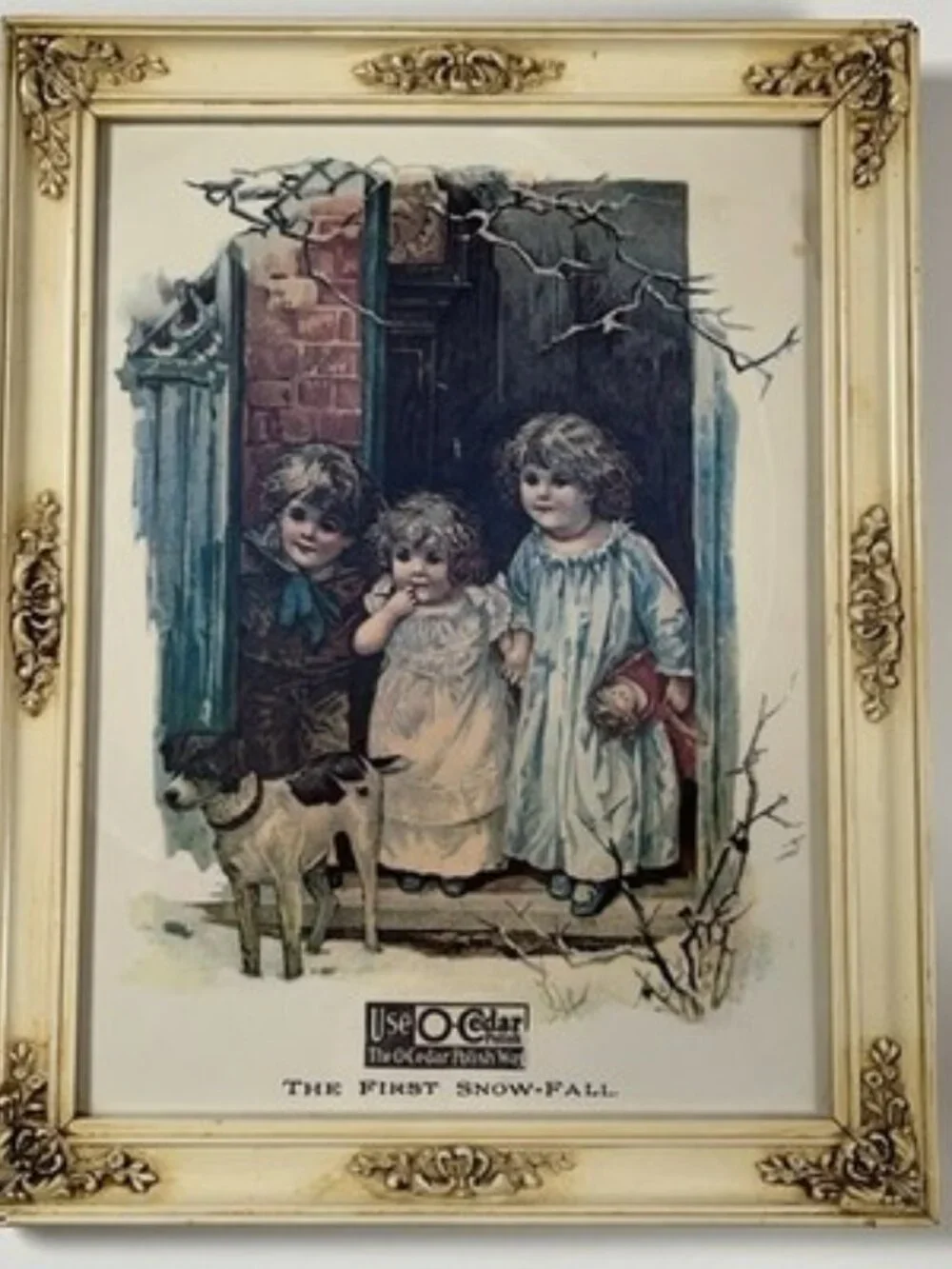 Vintage 1970s O-Cedar Polish Advertisement Print The First Snow Fall Framed